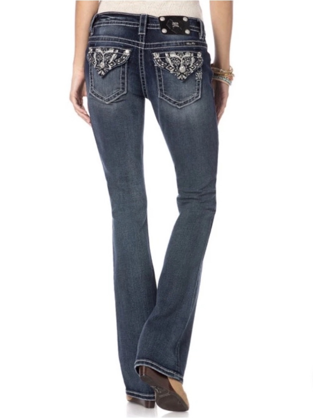 Miss Me Women's Pressed Blossoms Sequin Boot Cut Jeans 30 JP7592B Sequins